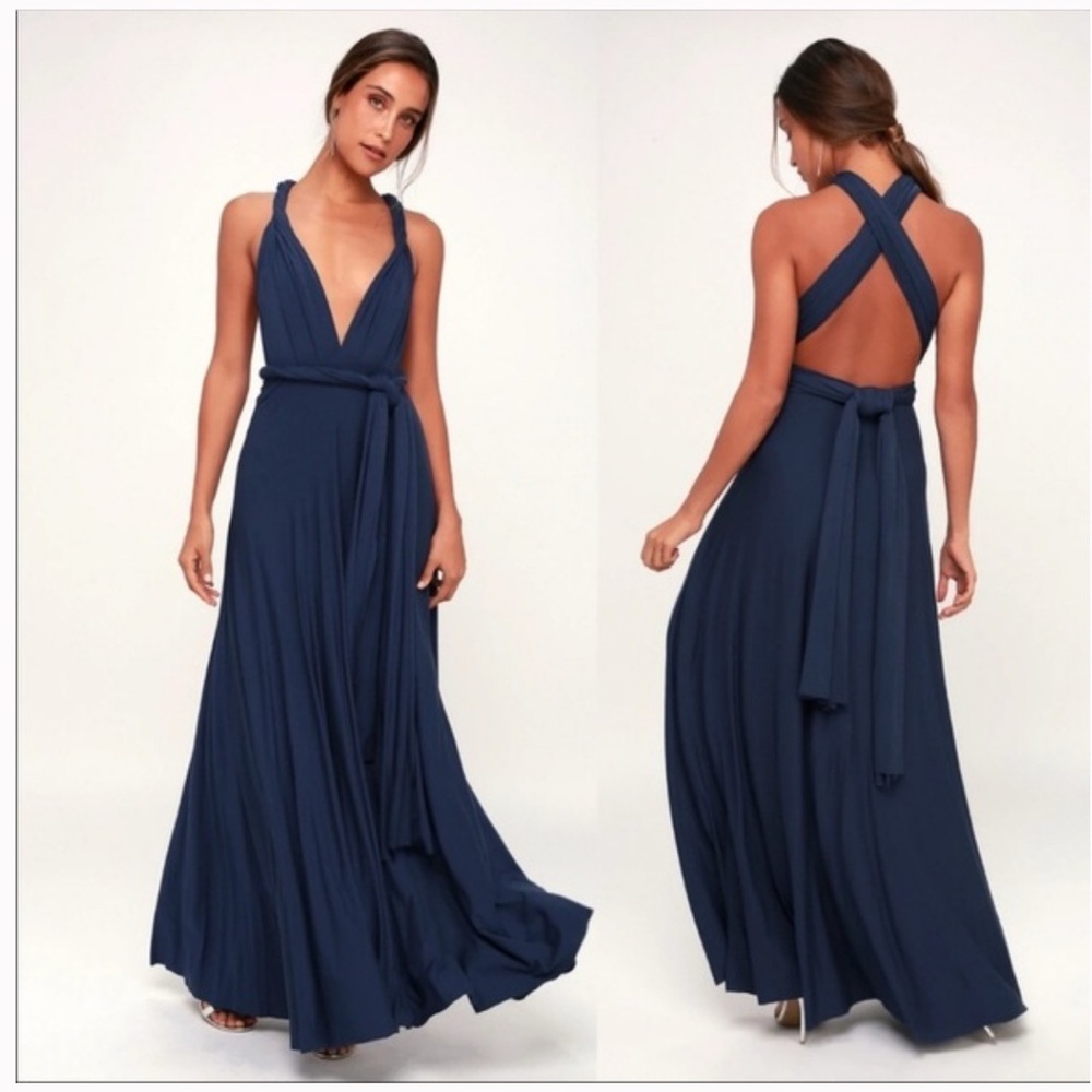 Lulu's Tricks of the Trade Deep Blue Maxi Dress